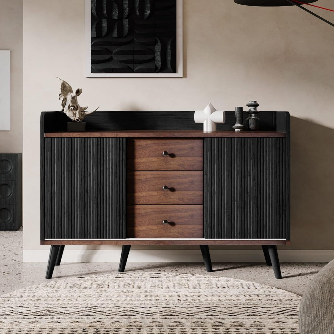 Credenza da soggiorno regolabile con ripiani nero