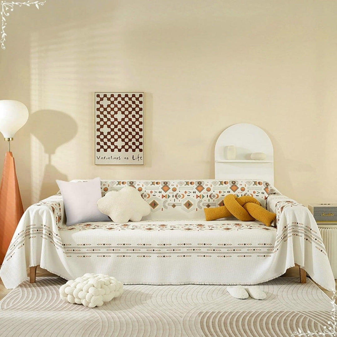 Seduta imbottita Copribracciolo beige divano, cotone, motivo beige