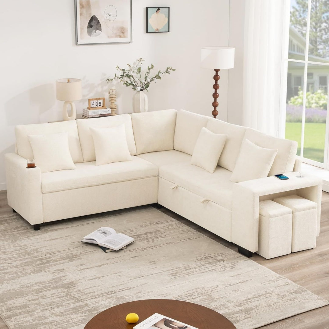 Seduta imbottita modulare con porta USB beige