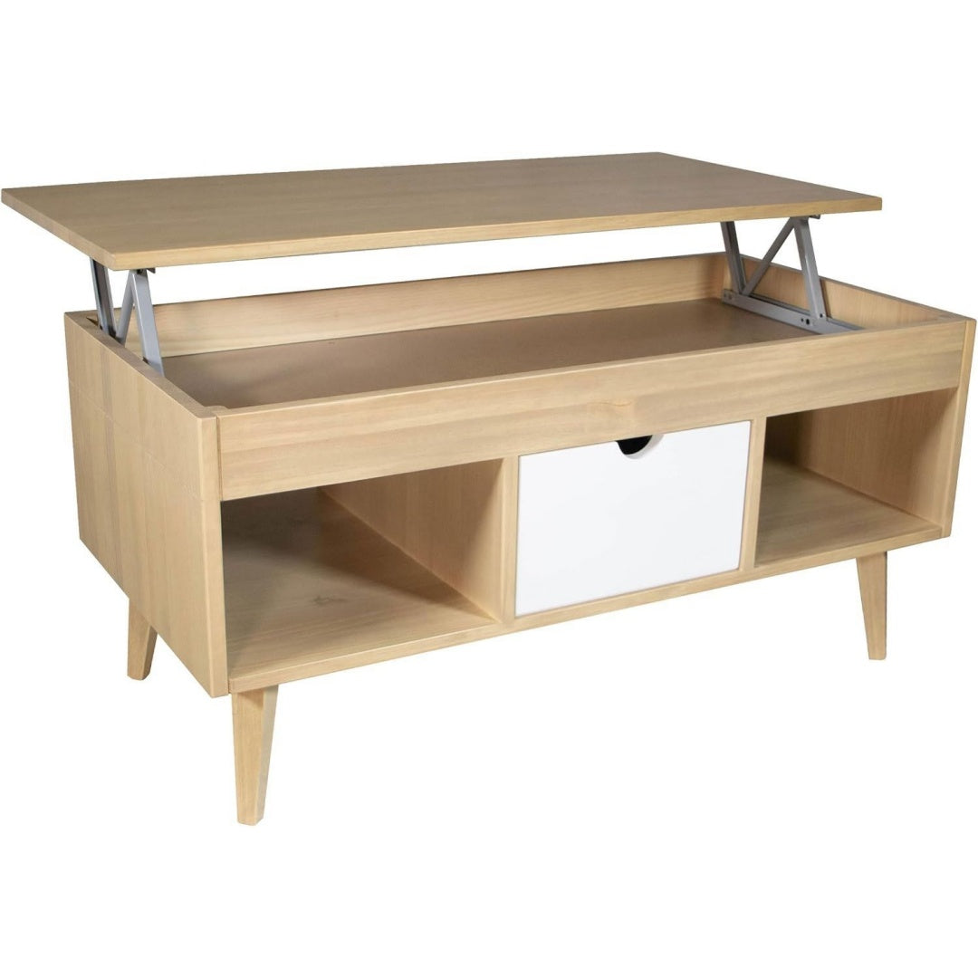 Tavolino da salotto con cassetti in legno massello bianco