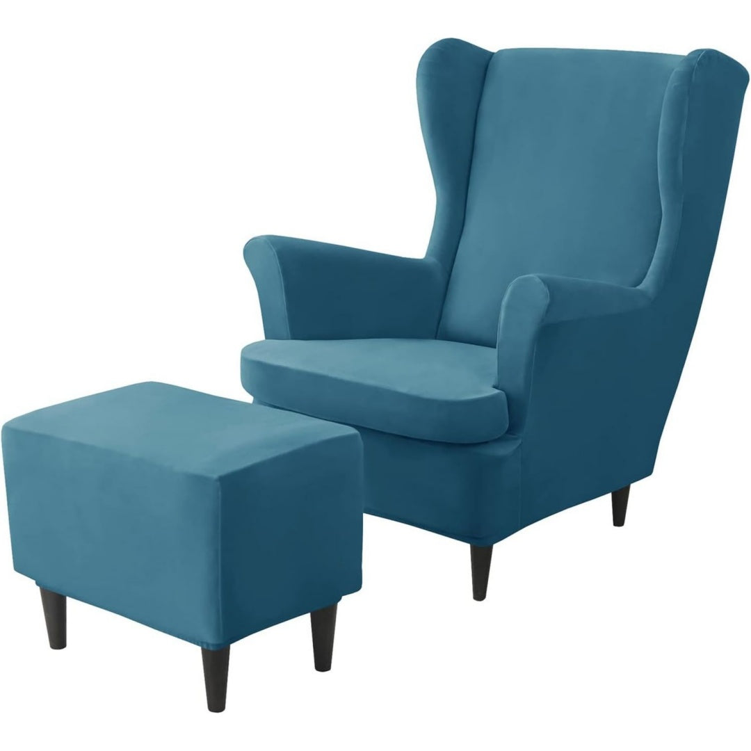 Seduta imbottita copripoltrona elasticizzati pavone velluto copertura blu